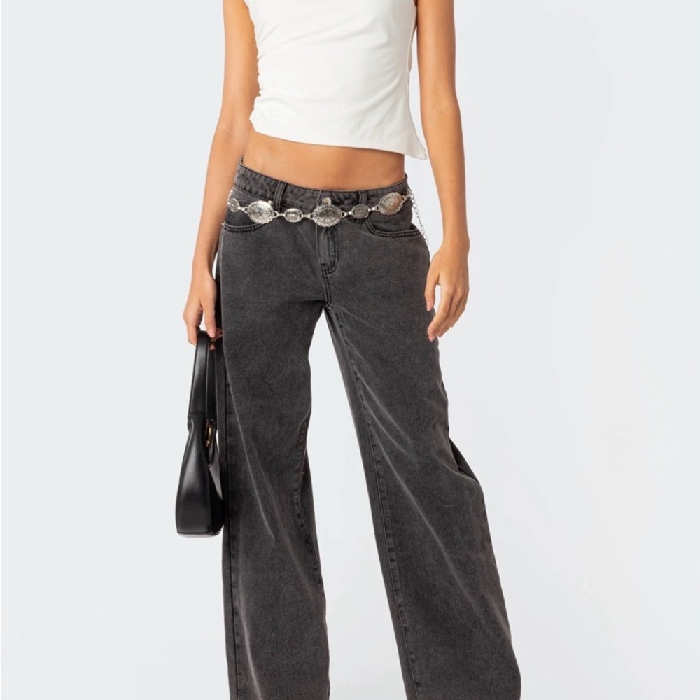 Edikted Black Washed Low Rise Baggy Jeans